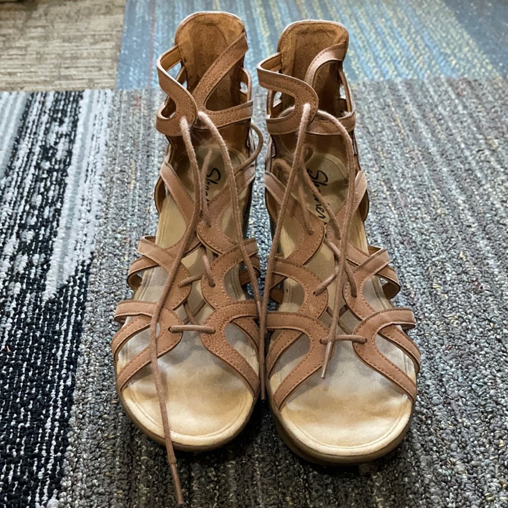 Skechers memory foam leather lace up sandals